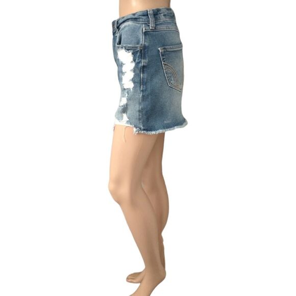 Hollister High Rise Denim Jean Skirt 26 Micro Mini Distressed Y2K Elena Gilbert - Picture 6 of 16